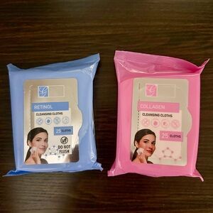 Global Beauty Care Cleansing Cloths Bundle (Retinol + Collagen) 25 Ct Each — NEW